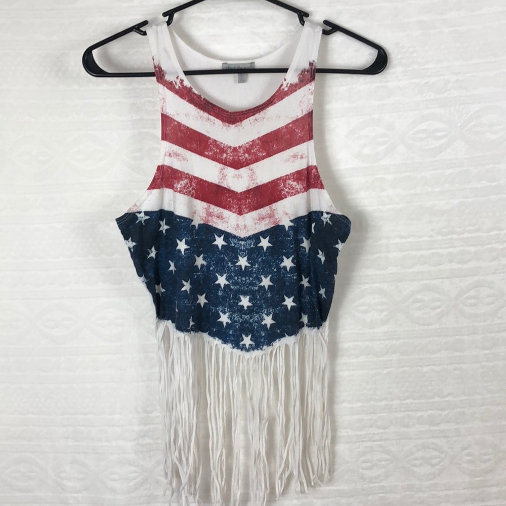 Charlotte Russe Sm American Flag Fringe Crop Top